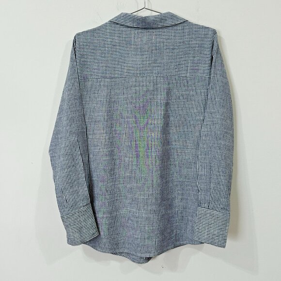 SKIES ARE BLUE Shirt Sz S Blue White Pinstripe Button Tunic Long Sleeve Collared - Picture 2 of 9